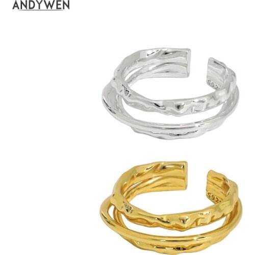 ANDYWEN 925 Sterling Silver Gold 2 Circle Resizable Rings Adjustable Women Rock Punk Fashion Fine Jewelry Wedding Gift
