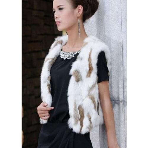 Free shipping new genuine real natural rabbit fur vest womens short coat winter jacket custom plus size