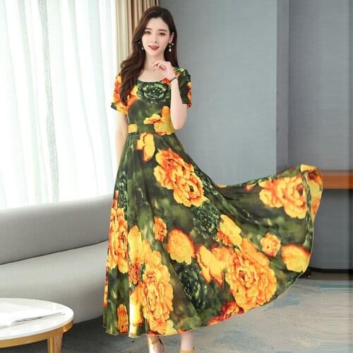 2021 Elegant Print Chiffon Boho Beach Dress Spring Summer 4XL Plus Size Vintage Runway Maxi Dresses Women Bodycon Party Vestidos