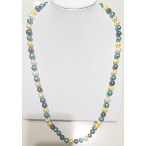 24'' 60cm Women Jewelry natural pearl 8x9mm black blue white yellow mixed necklace Natural freshwater pearl gift