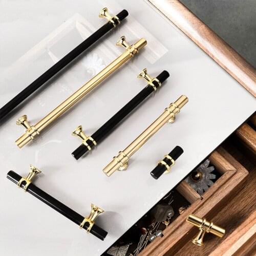 1PCS Modern Zinc Alloy Black Gold Door Handles Solid Drawer Knobs for Cupboard Wardrobe Furniture Handle Hardware Accessories