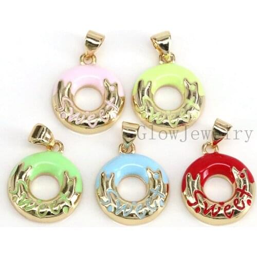10Pcs, Gold Plated Enamel Round Metal Copper Donuts Charms Pendant For DIY Bracelet Necklace Trendy Jewelry Bijoux Accessories
