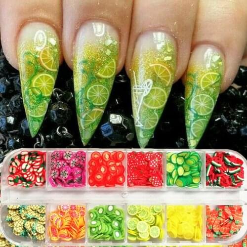 3D nail art accessories mixed flowers fruit sliced clay DIY nail decoration nail jewelry 12 grids/box