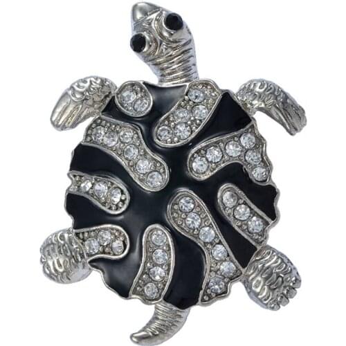 50pcs/ 50mm Turtles Tortoise Brooch Pin Silver Tone Clear Rhinestone Crystal Black Enamel Brooches Animal Turtle Pin Brooch