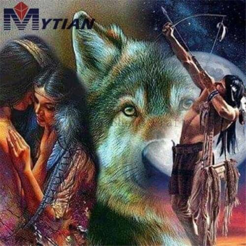 5D DIY Diamond Painting Women And Wolf Mosaic Rhinestones Wall Stickers 3D Full Square Round Drill Paint By Number Home Decors