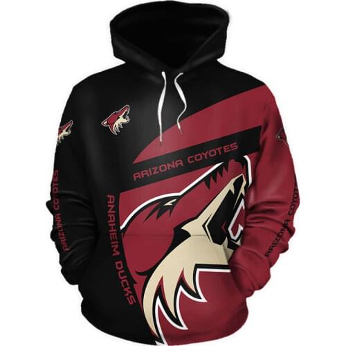 Arizona Mens Fashion 3D Hoodie Black red stitching geometric wolf print Coyotes Cool outdoor sweatshirt