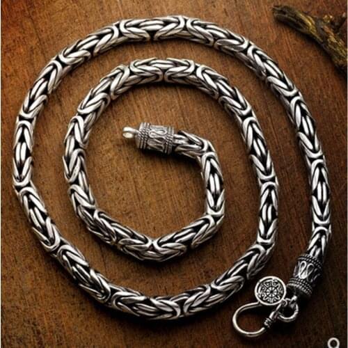 S925 pure Silver Jewelry man Necklace retro peace lines Thai silver necklace for man