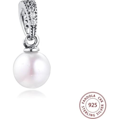 Wholesale 925 Sterling Silver Elegant Beauty White Pearl Dangle Charms Beads DIY Jewelry Making Fits Original Bracelet