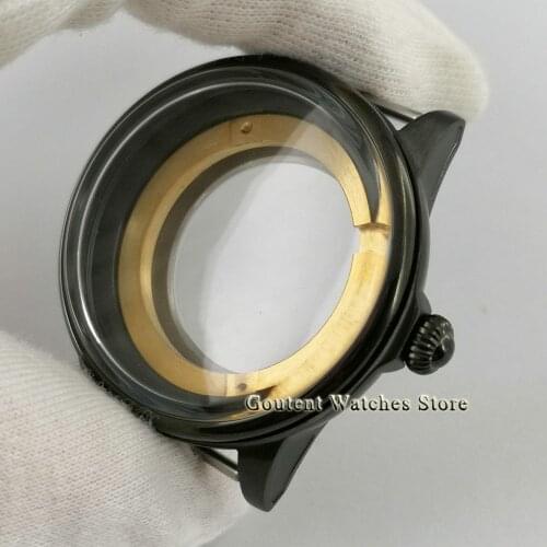 Goutent 42mm black PVD watch case high quality for ETA2836 Miyota 8205 8215 821A Mingzhu DG2813 3804 Seagull ST1612 movement