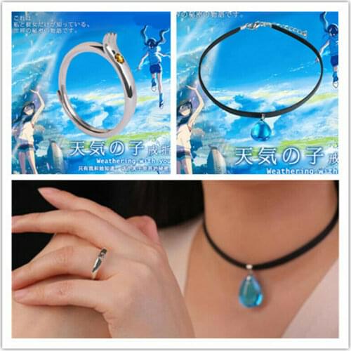 Anime Weathe with You Tenki No Ko Amano Hina Necklace Pendant Crystal Ring Fashion 925 Sterling Silver Cosplay Prop Jewelry Gift