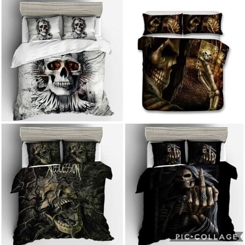 Hot style 3D digital skull printing 100% Polyester bedding set 1 duvet cover + 1/2 pillowcases bed in a bag (no sheet)
