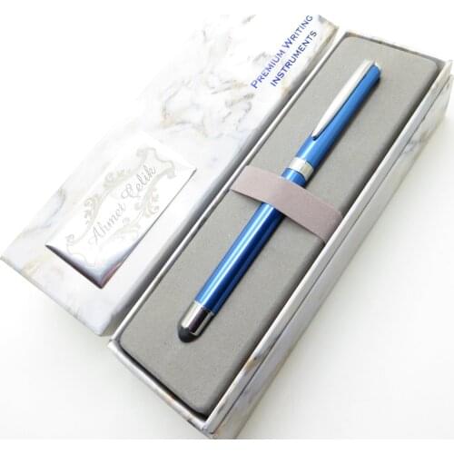 Wings Marble R349 Blue Lacquer Chrome Touch Roller Pen | İsme Special Pen | Gift Pen