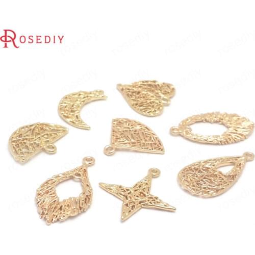 38911)10PCS 24K Champagne Gold Color Brass Geometric Shape Charms Pendants Jewelry Making Supplies Diy Findings Accessories
