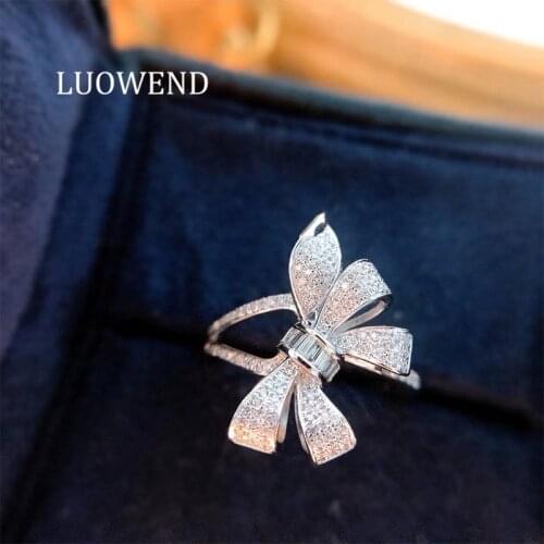 ANI 18K White Gold (AU750) Women Wedding Ring Butterfly Shape anillos mujer Bowknot Luxury Real Natural Diamond Ring for Women