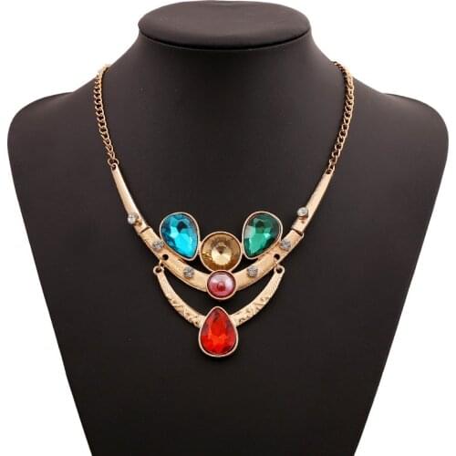 LZHLQ Vintage Geometry Crystal Glass Waterdrops Choker Statement Necklace Women Trendy Zinc Alloy Necklaces Pendants Jewelry