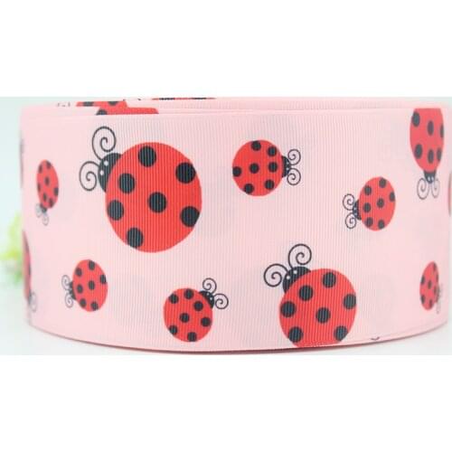 Cartoon ladybug printed grosgrain ribbon 16-75mm DIY handmade materials hair accessories wedding gift wrap tape ribbons