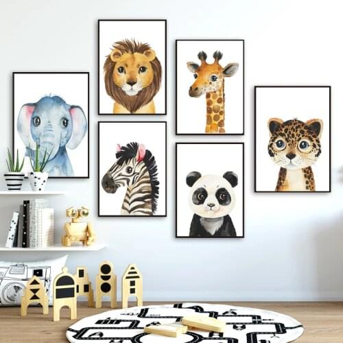 Giraffe Lion Elephant Zebra Leopard panda Nursery Wall Art Print Canvas Painting Nordic Poster Wall Pictures For Kids Room Decor