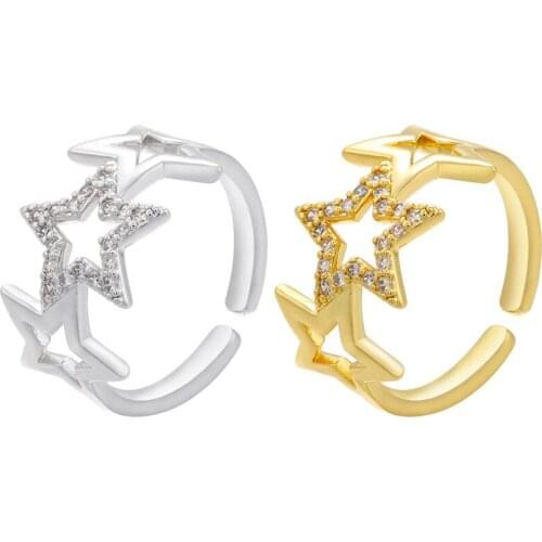 2021NewFive-pointed Star Cubic Zircom Rings for Women Star Opening Size Can Be Adjusted Golden European Style Fashion Jewelry