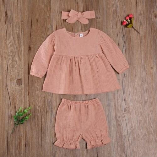 3Pcs Baby Girl Fall Outfits Long Sleeve Loose Ruffle Top + Bloomers + Headband Casual Baby Girl Clothing Set