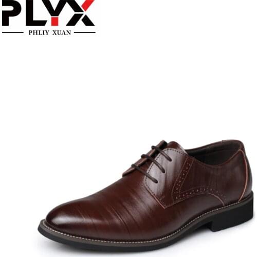 PHLIY XUAN New 2019 Men Dress Shoes Leather Formal Wedding Shoes Oxford Office Shoes Zapatos Hombre Brown Shoes Plus Size 38-48