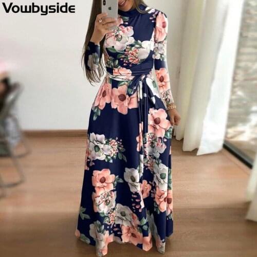 Printed Pattern Lace Up Casual Fashion Spring and Autumn Womens Large Size Dress Long Sleeve Round Neck Slim Long Dress