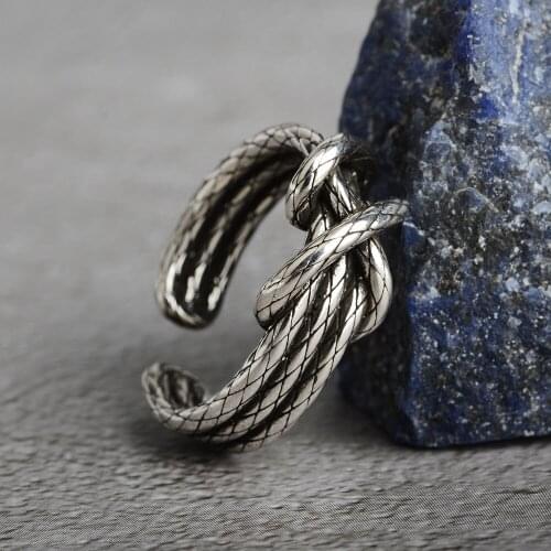Casual New Men Charms Tibetan SilverTibetan Silver Jewelry Wide Weave Net Twisted Braided Rope Hip Hop Rings for Man