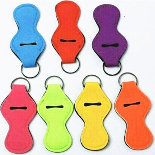 Blank Chapstick Sleeve Key Holder Colorful Solid Color Neoprene Keychain Lip Balm Holder Party Favor