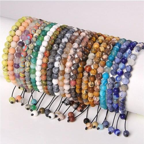 Multicolor Natural Stone Matte Beaded Bracelets For Women Men 6MM Pink Zebra Sodalite Agates Handmade Bangles Braided Bracelet