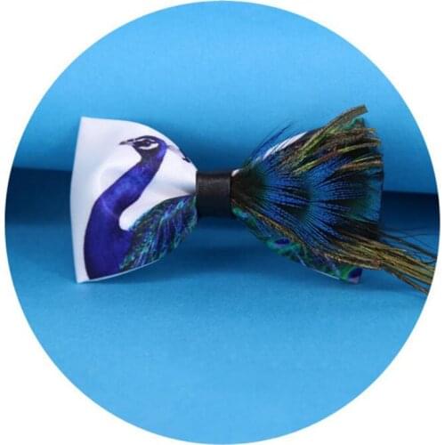RBOCOTT Mens Bow Tie Fashion Novelty Feather Bowtie Printed Blue Peacock Bow Ties For Men Wedding Party Gift Groom Accessories
