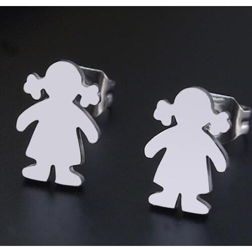 Titanium 316L Stainless Steel Stud Earrings Girl Shape No Fade Allergy Free Fashion Jewelry