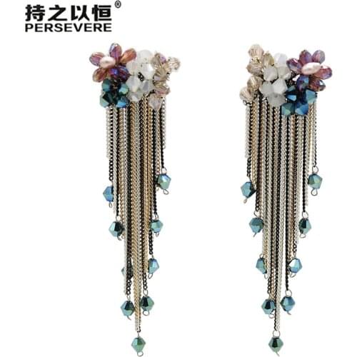 High quality Boho Crystal Handmade Beaded Flower Chain Dangle Long Tassel Earrings For Women Party fashion bohemian Jewelry 2020