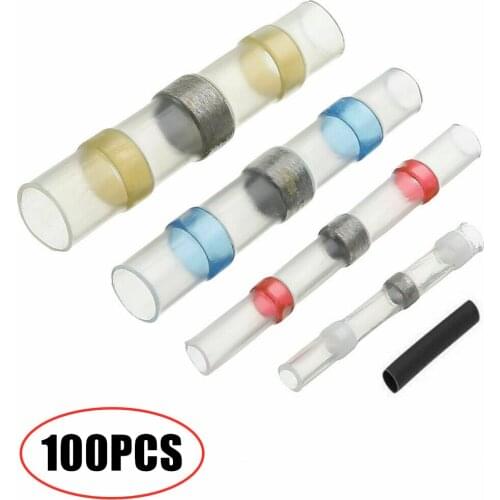 100Pcs Mixed Heat Shrink Wire Connectors Solder Sleeves Waterproof Butt Terminals Soldering Tube Fast Connect