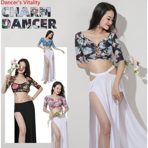 Belly Dance Top Or Skirt Mesh Printing Top Short Sleeves Modal Split Skirt Practice Clothes Female Elegant Performance Clothing