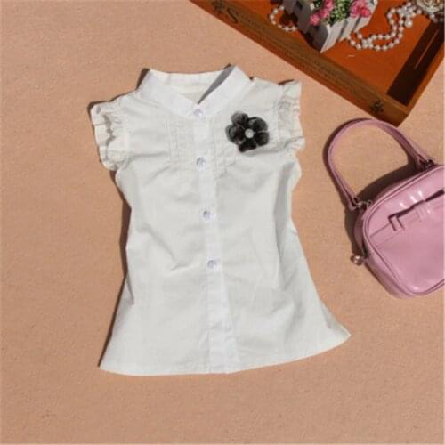 2016 Summer girls clothes children clothing cute flower cotton sleeveless shirt school girl white top kids shirt age 2-16Y
