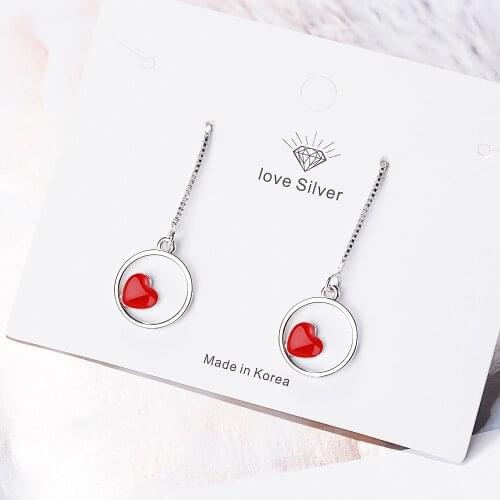 925 Sterling Silver Geometric Dangle Hanging Earrings Minimalism Round Circle Heart Ear Line Long Drop Earrings S-E773