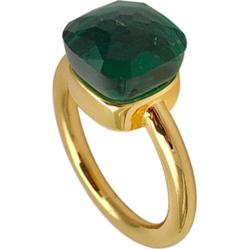 Top Quality Vacuum Gold Plated Natural Green Crystal Knuckle Ring For Women Party Luxury Jewelry Multicolor Stone Selection