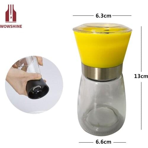 Wowshine Salt and Pepper mill grinder Glass Pepper grinder Shaker Spice Salt Container Condiment Jar 2pcs