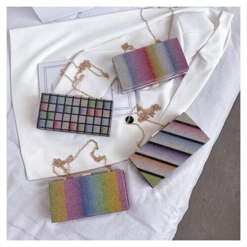 PVC Purses and Handbags for Women 2021 Designer Luxury High Quality Bags Girls Female Shoppers Rainbow Color Rhinestones Wallets