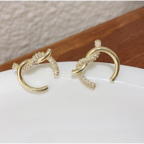 MENGJIQIAO Korean Cute Micro Paved Zircon Twist Knot Stud Earrings For Women Girls Fashion Metal Circle Pendientes Jewelry