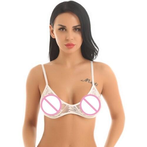 Womens Floral Lace Hallow Out Sexy Bra Tops Hole Sheer Bras See-through Mesh Crop Tops Sissy Party Clubwear for Lingerie Night