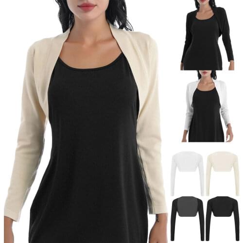 Womens Open Front Classic Knit Sweater Cropped Cardigans Woman Long Sleeve Bolero Shrug Shawl Wedding Jacket Wrap Cover Ups