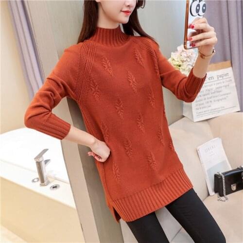Mid-length Half Turtleneck Pink Sweater Jumper Plus size Women Loose Long sleeve 2021 Autumn Thicken Knit Pullover Tops Female