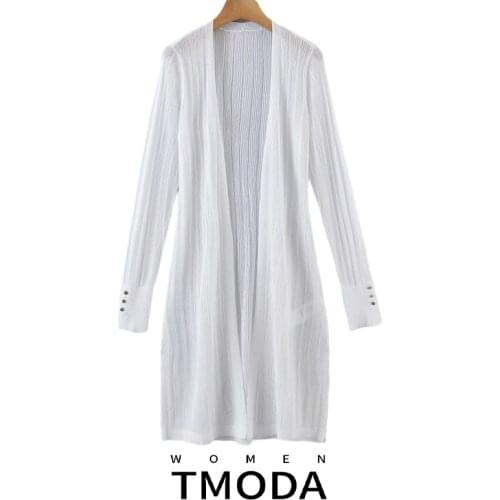 TMODA1797 Za 2021 Summer Women Fashion Tide White Long Sleeve No Button Knitting Loose Simple Thin Cardigan Sweater Beach Tops