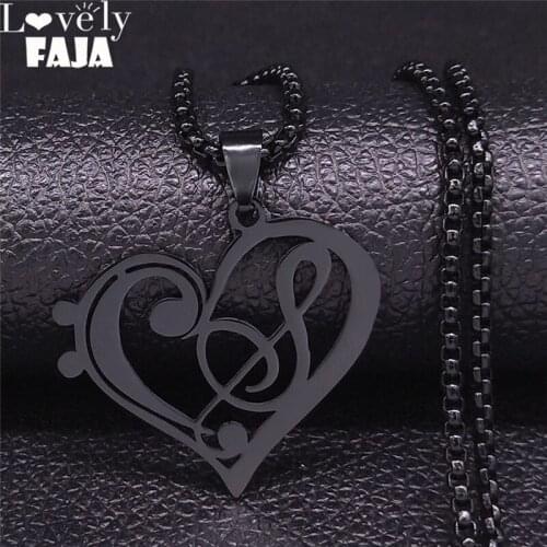 2021 Fashion Music Note Stainless Steel Necklaces for Women Black Color Long Chain Necklace Jewelry collar mujer N1147S03