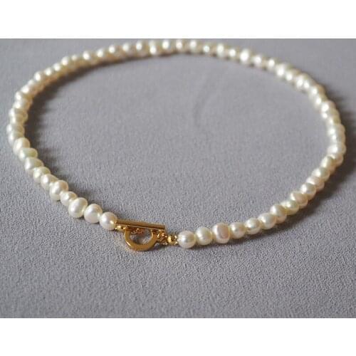 Women high end freshwater pearl necklace with gold plated clasp