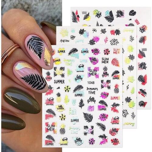 1 Sheet 3D Nail Sticker Black White Butterfly Leaf Line Pattern Nail Decals DIY Nail Art Decoration