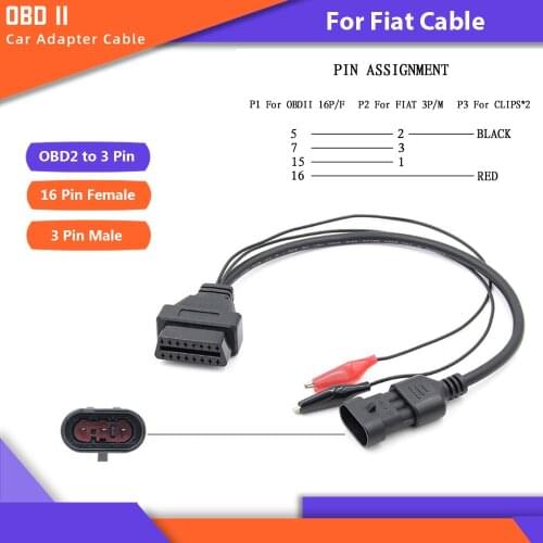 10pcs/lot Alfa Lancia 3 Pin to 16 Pin OBDII OBD2 connector Adapter Auto Car Cable OBD for fiat 3pin Diagnostic Cable