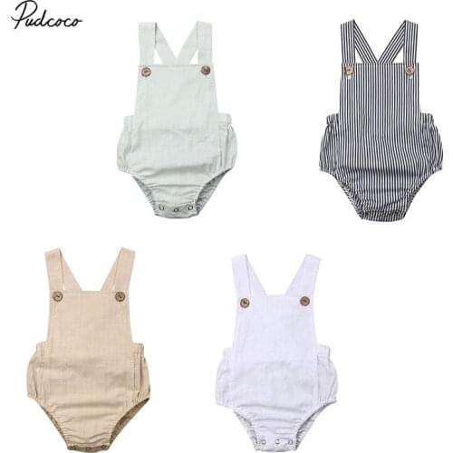 2019 Brand Newborn Infant Baby Girl Boy Jumpsuit Bodysuit Solid Summer New Sleeveless Sunsuit Outfit Casual Baby Clothes 0-3T