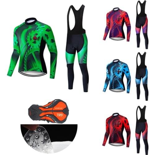 2021 Lycra Sun-Proof Mens Cycling Jersey Set Pro Road Bike Clothing BIB Kit Male Bicycle Clothes Team Uniform Long Sleeve Suit