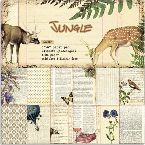 24pcs/Set Jungle Patterned Paper Pad Background Cardstock Scrapbooking Pack Handmade Craft Paper Card DIY Decoration